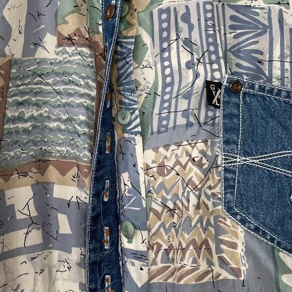 Vintage GX Size Small Silk Denim Button Up Shirt Country Western 80s Cowgirl - Picture 7 of 10